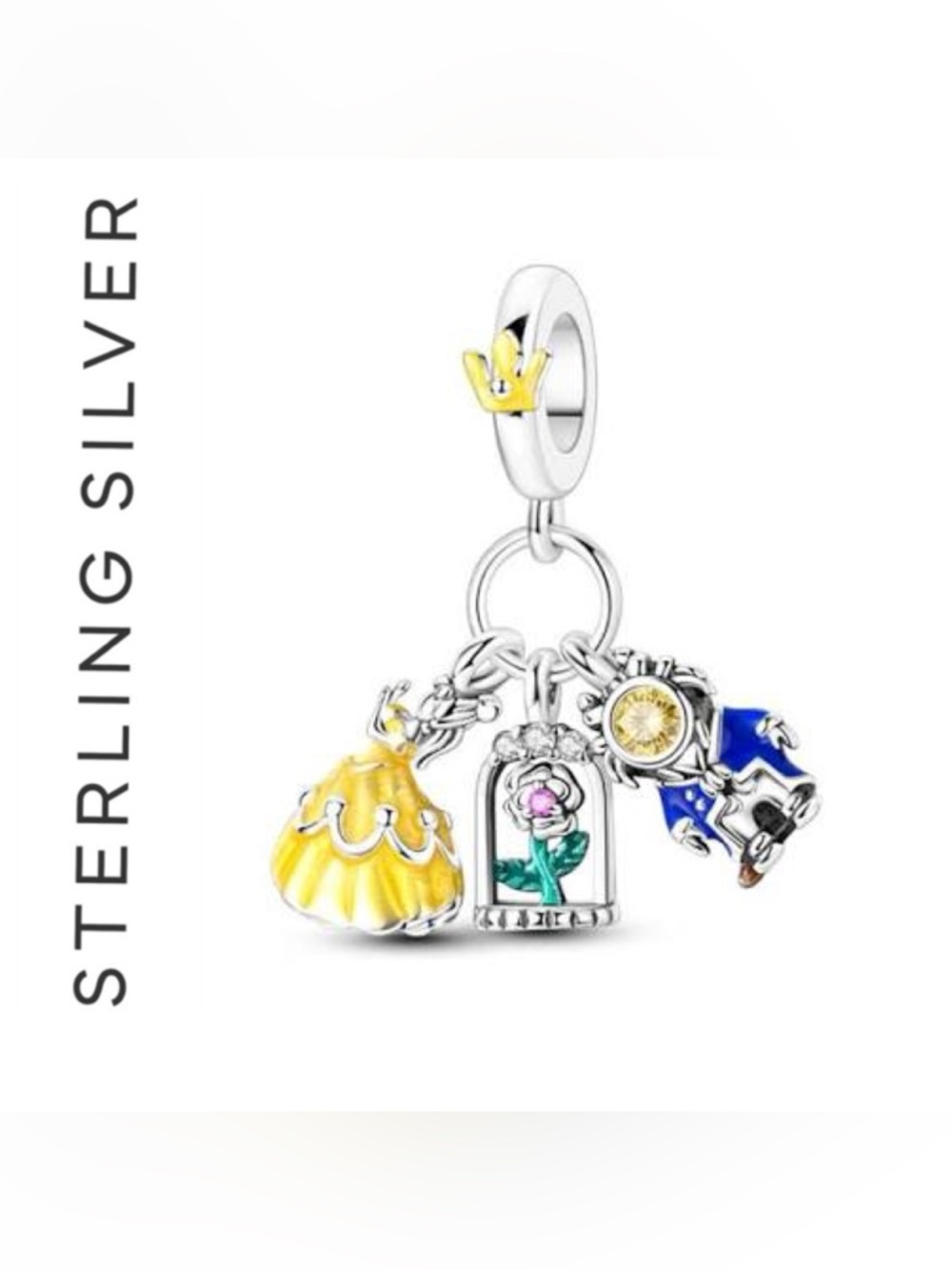 🌟 S925 STERLING SILVER BEAUTY AND THE BEAST ENCHANTED TRIO DANGLE CHARM